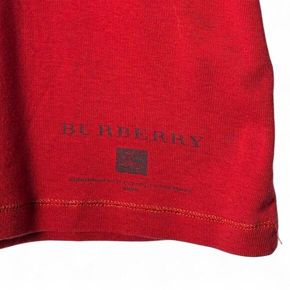 Burberry Brit y2K Preppy Red 3/4 Sleeve Tee Nova Check Cuff 100% Cotton sz XL - Picture 5 of 10